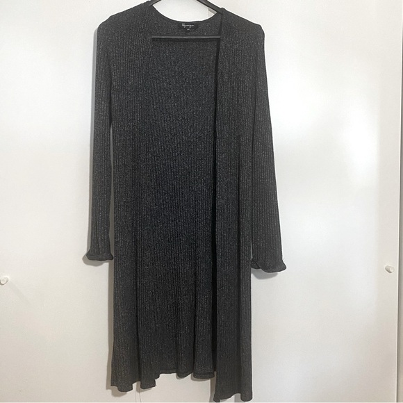 🎈Lily Morgan long open front long sleeves soft sweater cardigan  L -dark gray - Picture 1 of 9